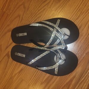 SHEIN Black and Silver Rhinestone Sandals